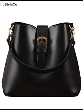 Vegan Leather Bucket Bag Women Hobo Retro Classic Shoulder Handbag Shoulder